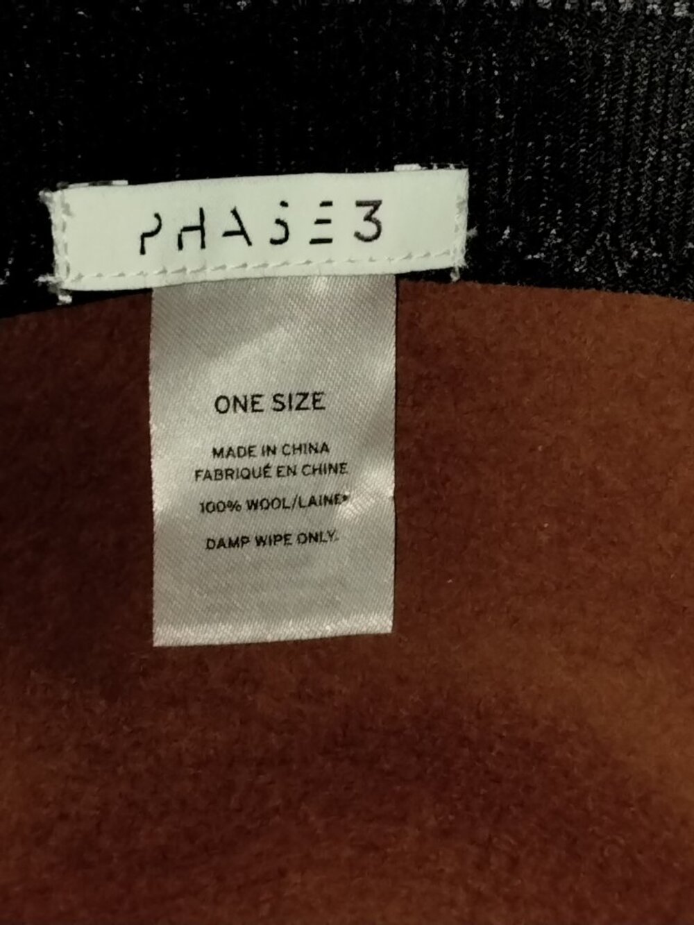 Wide Brim Hat, Cognac Wool with Faux Leather Trim by Phase 3, Boho Chic - Picture 9 of 10